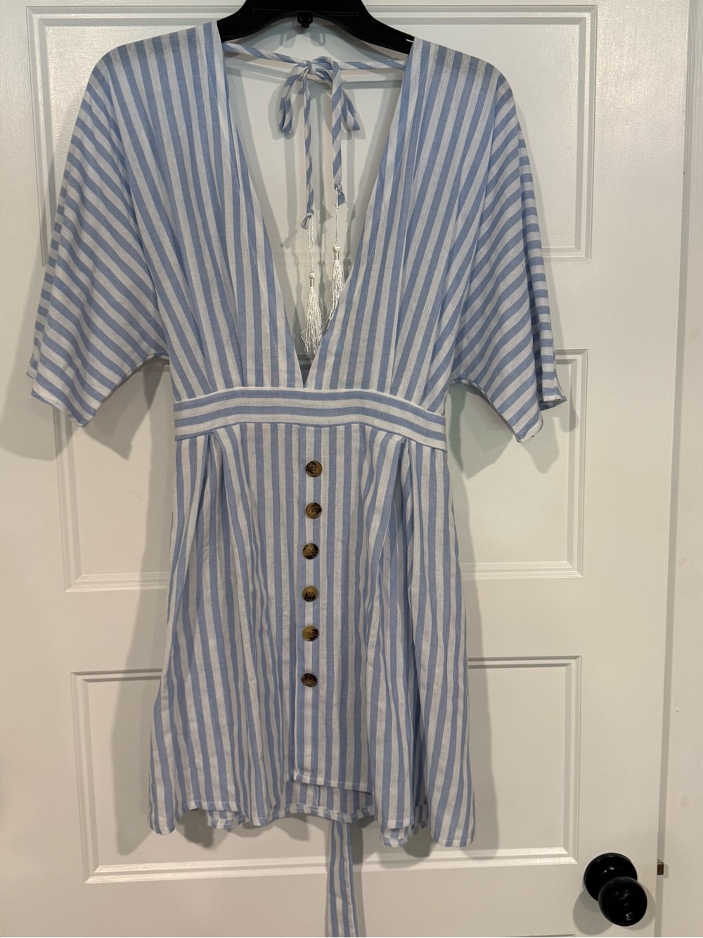 New, no tags, open back cute blue and white dress